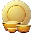 Duralex® France 14 Piece Tempered Glass Dinner Set | 3X Stronger & Durable | Microwave & Dishwasher Safe | Ultra Scratch Resistant | Amber (Gold) | for Dining & Gifting