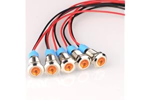 Gebildet 5pcs 8mm AC/DC 12-24V LED Luz Indicadora de Metal Impermeable láMpara de Señal Piloto Tablero Direccional con Cable(Amarillo)