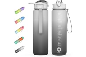HOMEEX 1 Litre Water Bottle Motivational Fitness Sport Water Bottles with Straw & Time Maker, BPA-free Plastic Drink Bottle 4l Design for,Gym (Gray & Black)