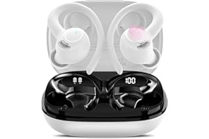 Jesebang Cuffie Bluetooth Sport, Auricolari Bluetooth 5.3 con Mic Stereo, Cuffie Wireless con Ricarica Rapida USB-C, Cuffiette Bluetooth Doppio Display LED Impermeabili, Cuffie Senza Fili, Neve