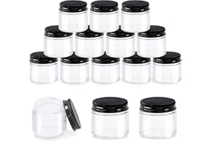 Glarks 15 boîtes de 2 oz / 60 ML bocaux en verre avec couvercle, bocaux ronds en verre transparent avec doublure et couvercle noir pour le stockage de crèmes, produits de beauté