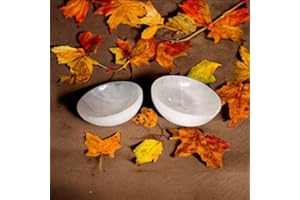 VINGARDIUM LEVIOSA Handgeschnitzte runde Selenit-Schale Kristall-Lade Reinigungsschale Dekorative Schmuckschale Selenit-Kristall polierte Schale Heilender Edelstein Stilvolles Dekor Spirituelles Geschenk 6cm