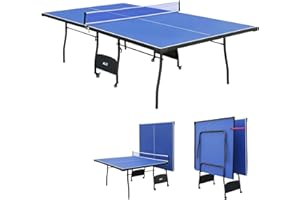 HOTSIZZ HLC 9FT Professional Full Size Folding Ping Pong Table with Wheels & Solo Trainer Mode - Foldable Indoor/Outdoor Table Tennis Table - Blue (275.6 x 153 x 75.6 CM)