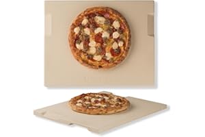 ROCKSHEAT Pizza Stone Bread Baking Stone 30 x 38cm Rectangular Stone for Oven and Grill Innovative Double-Sided Built-in Design with 4 Handles Pizza Stones