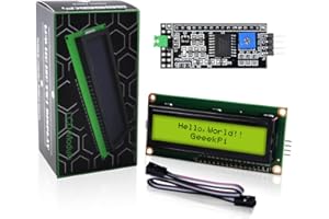 GeeekPi I2C 1602 LCD Display Module 16X2 Character Serial Yellow Backlight LCD Module for Raspberry Pi Arduino STM32 DIY Maker Project Nanopi BPI Tinker board Electrical IoT Internet of Things