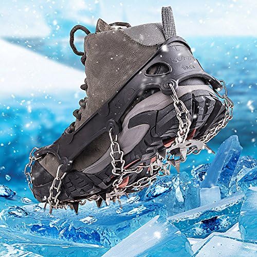 KUMFI Traction Cleats 18 Teeth Anti-Slip Crampon, Ice Spikes Grips Stainless Steel Crampons for Hiking Fishing Climbing Snow /Ski Boots Shoes Cover