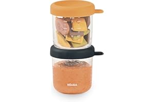 BÉABA, Zestaw 2 porcji szklanki do przechowywania posiłków dla niemowląt/ekstra wytrzymałe szkło, 100% hermetyczne, odporne na ciepło na zimno, zamrażanie, sterylizacja, stopniowanie, 250 ml,