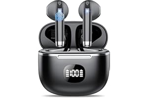 TIMU Cuffie Bluetooth, Auricolari Bluetooth 5.3 Stereo HiFi con 4 ENC Mic,Cuffie Wireless con LED Display 50 Ore, Cancellazione Rumore Cuffiette Bluetooth,Touch Control,IP7 Impermeabile Auricolari Wireless