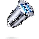 DIVI Caricabatteria da auto, ultra compatto a 2 porte USB 5 V/4.8 A, in lega di alluminio, caricatore per accendisigari, rica