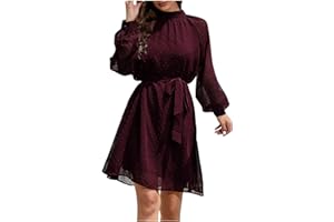 QI_LIANG Summer Dress, Cool Business Dress for Women Long Sleeve Winter Bohemian A-Lin Dress Wrap Cotton Crew Neck Solid Cozy Tunic Dress Women