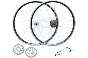 Madspeed7 QR 700c 28” (ETRTO 622x19) Hybrid Bike Wheel Set + Shimano 7 speed Freewheel + 160mm Disc Rotors - Sealed Bearings (6 Bolt) Disc Brake Hubs (Very Smooth Hubs) - Double Wall - 32x Spokes