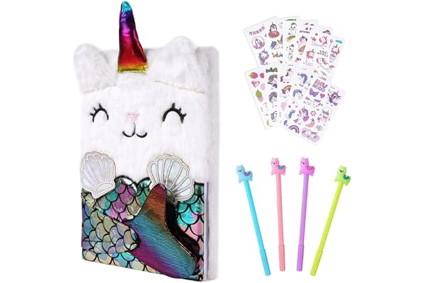 OFFCUP Journal Intime Fille, Mermaid Carnet Secret en Peluche, 160 Pages A5 Journal Secret avec Stylo et Autocollants Carnet de Notes Cadeau pour Enfants Bloc-notes Scolaire Cahiers