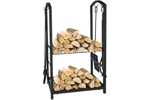 ART TO REAL Brennholz Log Rack, 4 Stück Kamin Tool Sets, Indoor Outdoor Kamin Log Carriers Halter Lagerung Schwarz Schmiedeeisen, MEHRWEG