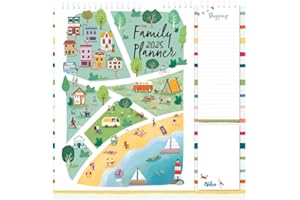 ZOPPER Agenda familial 2025 mensuel à suspendre avec liste de courses et bloc-notes cinq colonnes pour organiser la famille – Calendrier 2025 – Motif ville de mer