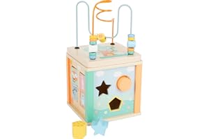 Small Foot 11724 Cube de motricité Pastel, Jeu à encastrer en Bois dans des Couleurs Pastel très Tendance, à partir de 12 Mois