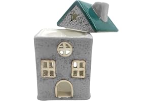 Cello Star Cottage Burner - Green Ceramic House Scented Wax Melt Fragrance Oil Burner Tealight Decorative Holder Aroma Lamp Present Home Gift for Christmas