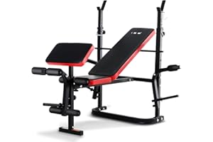 ISE Panca Multifunzione Palestra Casa Pieghevole, Multifunzione Regolabile/Supporto Bilanciere, Panca Reclinabile Piana Leg Extension/Leg Curl/Addominali