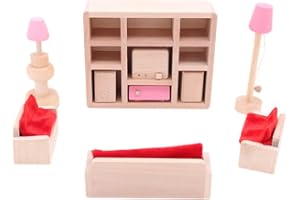 POFET Children Wooden Living Room Dollhouse Miniature Furnitures Sofa Cabinet Toy Set Doll Family Pretend Play Accessories