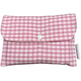 Gingham Linen Washable Snaps Detailed Pad Bag for Women, Mini Cosmetic Makeup Bag, Pad Pouch, Wallet, Card Holder