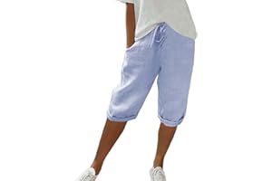 Gyaimxfu 2024 Pantalones Cortos de Lino para Mujer Cintura Alta Vintage Shorts Señoras Elegant Suelto y Cómodo Pantalon Cortos para Correr Playa Fitness Vacación Casual