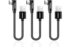 aceyoon Kabel USB C krótki 20 cm, 3 sztuki, kabel USB C, kąt 90 stopni, nylonowy, pleciony, typ C, kabel do ładowania kompatybilny z iPhone 15 Series, kompatybilny z Galaxy, kompatybilny z Huawei