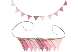 SUBTAVIK 10Pcs Bunting, Fabric Bunting for Nursery Double Sided Pink Bunting Baby Shower Bunting 3.15m Bunting Fabric for Garden Wedding Shower Girls Boys Birthday Bedroom Decoration (Pink)