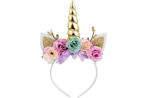 Nishine Einhorn Horn Floral Stirnband Glitter Ohren Pony Kopfbänder Tiara für Mädchen Party Geburtstag Cosplay