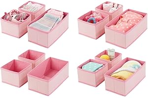 mDesign 12er-Set Aufbewahrungsbox – atmungsaktive Stoffbox mit Fischgrätmuster für Windeln, Lätzchen etc. – vielseitige Schubladen Organizer für das Kinderzimmer – pink