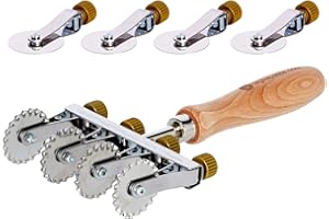 Tagliapasta Roulette coupe-pâte à feuilles fraîches | 4 lames lisses réglables | diamètre 36 mm en acier inoxydable et poignée en bois | coupe à pâtes [Made in Italy]