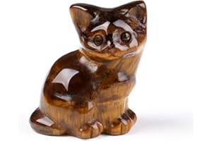 Sahoottie Katzen Deko Tigerauge Katze Figur Braune Kristalle Steine Katzenfigur Tigerauge Deko Figuren Geschenke für Katzenliebhaber Katze Geschenk Dekoration für Zuhause