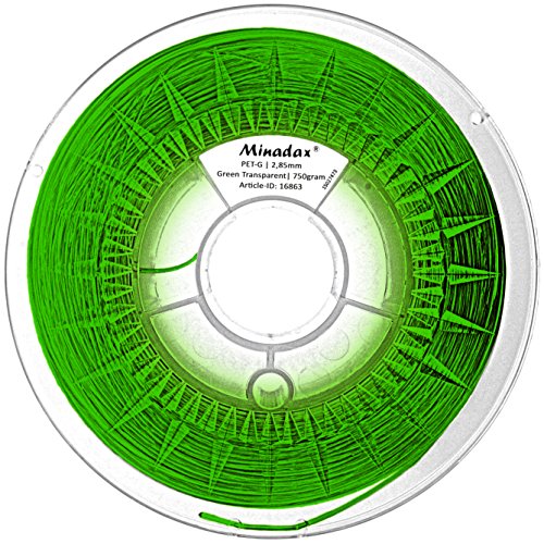 Minadax® 0,75kg Premium Qualitaet 3mm (2,85mm) PET-Filament gruen transparent fuer 3D-Drucker hergestellt in Europa - 2