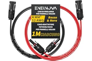 ENERNOVA Cavo Solare 4mm²/6mm², Cavo di Prolunga Solare, 1/2/3/5/8/10/12/15/18/20M, Cavo per Pannelli Solari con Impermeabilità IP67, per Pannelli Solari Fotovoltaico Montaggio(4mm² 1M)