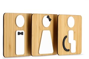 3DP Signs - Stylerd Knot, Set 3X- Plaque signalétique Toilette Homme Femme Handicapé - Pancarte Toilette Porte Autocollant - Signaletique Toilettes Femme - Plaque handicapé (Prime Carré - Bambou)