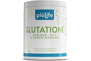 +LIFE Glutatione Forte PiùLife 100% Glutatione Ridotto Puro con Vitamina C, NAC n-acetil-cisteina e Cardo Mariano Fegato Tit. 80% – 250 mg per dose – Antiossidante, Sistema Immunitario, Detox
