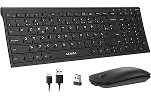 seenda WGJP-031B Combo Clavier et Souris sans Fil Rechargeable, Silencieux, Ultra-Fin, AZERTY Français, 2,4 GHz Récepteur USB, avec pavé numérique, pour Windows, PC, Ordinateur Portable, Noir