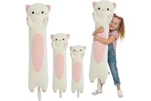 Kekeso Peluche Chat Long - Coussin Doudou Chat Ultra Doux pour Enfants & Adultes, Oreiller Corporel Kawaii, Cadeau Mignon pour Amoureux des Chats (Crème, Yeux Ronds, 110cm/43.31inch)