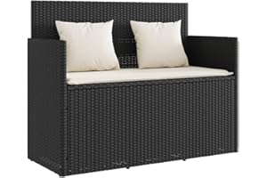 vidaXL Banc de Jardin avec Coussins, Siège de Patio, Chaise de Terrasse, Meuble de Parc Arrière-Cour Balcon Extérieur, Noir Résine Tressée