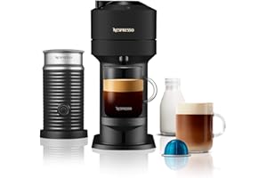 Nespresso Vertuo Next Coffee Machine by De'Longhi with Aeroccino Milk Frother, Over 30 Varieties of Pods, 6 Coffee Cup Sizes, Latte, Cappuccino, Starter Capsule Set Included, EN120.BMAE, Matte Black