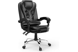 rattantree Ergonomischer Bürostuhl, Schreibtischstuhl, PU Leder Computerstuhl mit Gepolsterter Armlehnen und Weicher Kopfstütze, Drehstuhl mit Rädern, Neigefunktion Höhenverstellbar Chefsessel Schwarz