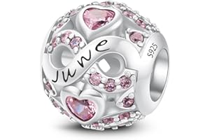 925 Sterling Silber Geburtsstein Charms Anhänger mit 5A Cubic Zirkonia Dangle Beads Charms,Openwork Perlen Liebesherz Anhänger für Pandora Europäische Charme Armband Schmuck