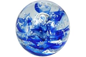 PFRONTEN Traumkugel, Glaskugel, Briefbeschwerer, Wunschkugel Nr. 161 klar-blaue Streifen Größe ca. 6,5-7,0 cm