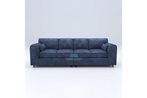 Gamzo Outlet New Modern Luxurious Large 4 Seater Full Back Sofa Alaska Fabric Couch Seat Lounge Corner Settee Footstool Living Room Guest room Furniture for Home Furnishing (Midnight Blue, 4 Seater)