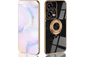 UPLAI Funda para Xiaomi Redmi Note 12 Pro 5G, Ultra Delgado Suave TPU Silicona Antigolpes Carcasa con Soporte de Anillo, Moda Diseño de Galvanoplastia Estuche Caso.Negro