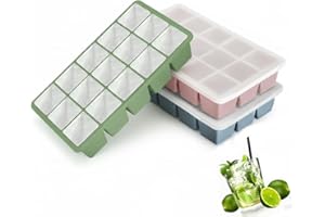 CISTEEN 3 Pack Silicone Ice Cube Trays, Easy Release 45 Square Ice Cube Trays for Cocktail Whisky, Stackable Ice Cube Maker for Freezer with Leak-Proof