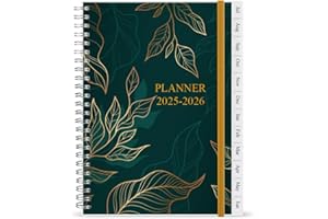 GETVOW 2025-2026 Diary, July 2025 - June 2026, A5 Weekly Planner with 12 Monthly Tabs, Back Pocket, Planner 2025-2026 with Elastic Closure, Flexible Cover, 14.8×21cm, Green