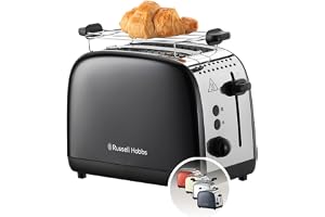 Russell Hobbs Brödrost två Skivor, Rostfritt Stål, Extra breda brödfack, inklusive uppvärmningsgaller, 6 rostningsinställning