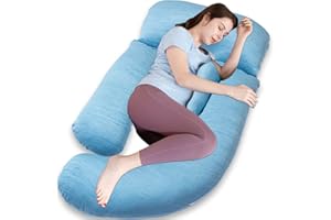 AS AWESLING 60in Full Body Pillow | Nursing, Maternity and Pregnancy Body Pillow | Extra Large U Shape Pillow and Lounger with Detachable Side, Separate Support Pillow and Removable Cover (Light Blue)