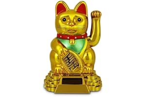 FENG SHUI GIFT SHOP Lucky Cat Waving Moving Arm Solar Power Chinese Oriental Fortune Good Fortune Maneki Neko Feng Shui Money Decoration Dancing Cats Chinese Gift (Gold)