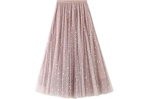 SotRong Damska warstwowa spódnica tiulowa, elastyczna, z wysoką talią, midi o linii A, siateczkowa, szyfonowa, plisowana, z kwiatową dekoracją