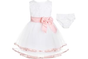 Freebily Vestido Bautizo para Bebé Niña Vestido Princesa de Boda Fiesta Vestido Bordado Blanco de Dama de Honor Comunión Cumpleaños Recién Nacido (0-24 Meses)